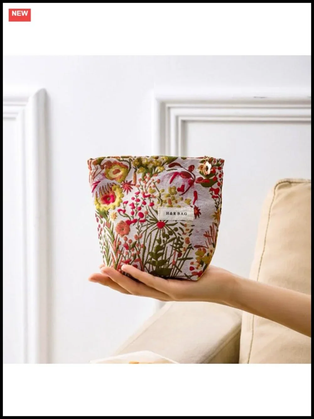 Embroidered Floral Makeup Bag Set - Large Cosmetic Pouch with Zipper, Toiletry